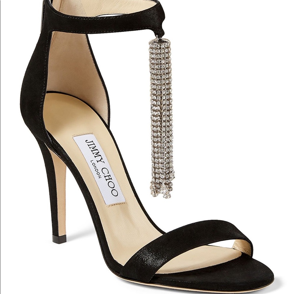 MOVING SALE 🔥🔥NWT Jimmy Choo Viola Suede Crystal Tassel Sandals - Picture 1 of 14